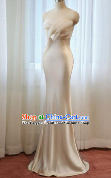 Top Grade Compere Stage Performance Beige Dress Modern Dance Costume for Women