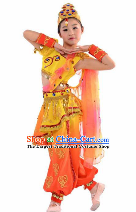 Indian Nationality Ethnic Costume Traditional Minority Folk Dance Stage Performance Clothing for Kids