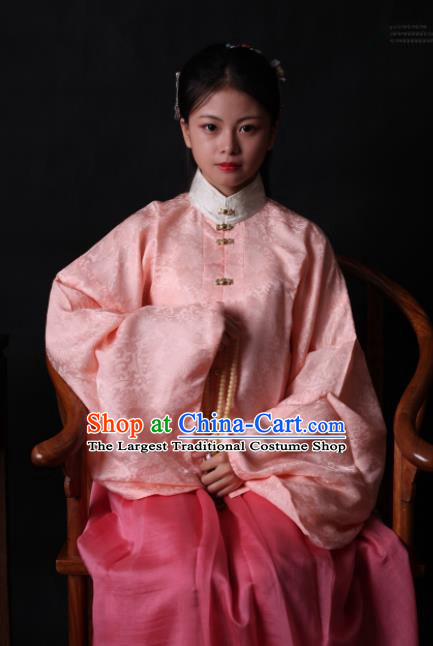 Traditional Chinese Ming Dynasty Palace Historical Costume Ancient Princess Embroidered Pink Blouse and Skirt for Women