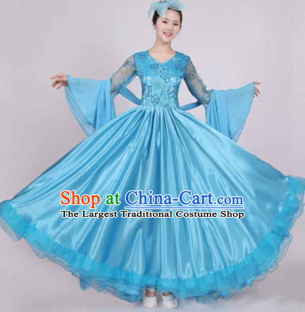 Top Grade Stage Performance Blue Dress Compere Modern Dance Fancywork Modern Costume for Women