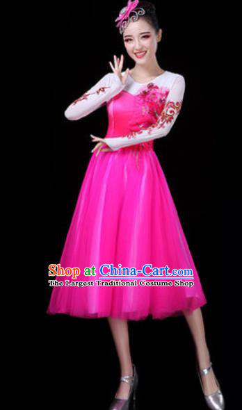 Traditional Chinese Opening Dance Rosy Veil Bubble Dress Modern Dance Stage Performance Costume for Women