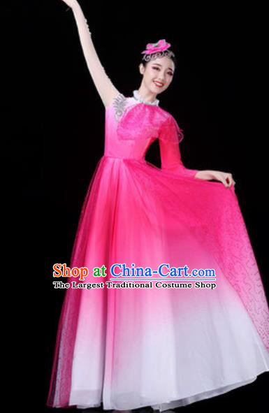 Traditional Chinese Spring Festival Gala Opening Dance Rosy Veil Dress Modern Dance Stage Performance Costume for Women