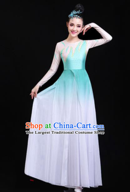 Traditional Chinese Classical Dance Group Dance Light Blue Dress Umbrella Dance Stage Performance Costume for Women