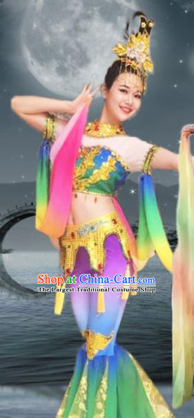 Chinese Traditional Classical Dance Green Dress Dunhuang Flying Apsaras Stage Performance Costume for Women