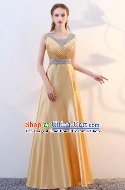 Top Grade Stage Performance Yellow Full Dress Compere Modern Fancywork Modern Dance Costume for Women