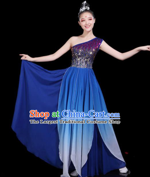 Traditional Chinese Spring Festival Gala Opening Dance Royalblue Paillette Dress Modern Dance Stage Performance Costume for Women