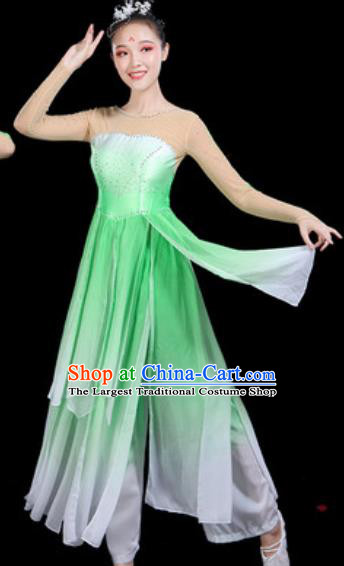 Traditional Chinese Classical Dance Green Dress Umbrella Dance Group Dance Stage Performance Costume for Women