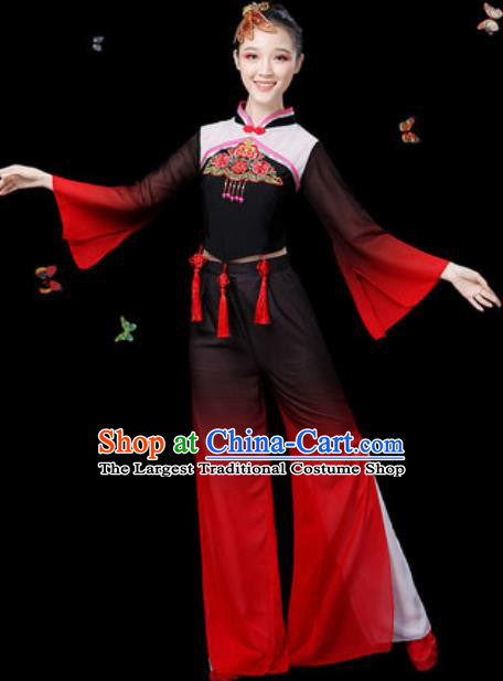 Traditional Chinese Yangko Group Dance Black Clothing Folk Dance Fan Dance Stage Performance Costume for Women