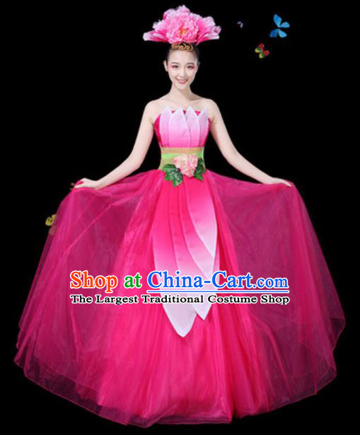 Traditional Chinese Modern Dance Lotus Dance Pink Dress Spring Festival Gala Opening Dance Stage Performance Costume for Women