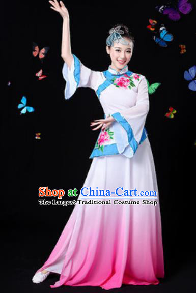 Chinese Traditional Classical Dance White Dress Umbrella Dance Group Dance Stage Performance Costume for Women