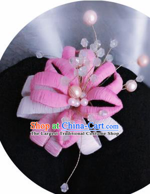 Traditional Chinese Qing Dynasty Pink Velvet Flowers Hairpins Handmade Ancient Palace Hair Accessories for Women