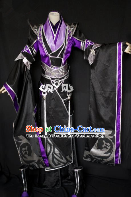 Traditional Chinese Cosplay Swordswoman Black Hanfu Dress Ancient Queen Embroidered Costume for Women