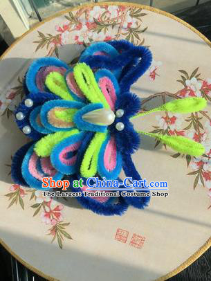 Traditional Chinese Qing Dynasty Velvet Butterfly Hair Claw Hairpins Handmade Ancient Palace Hair Accessories for Women