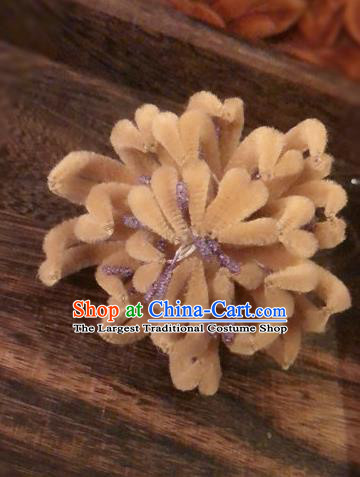 Traditional Chinese Qing Dynasty Palace Velvet Chrysanthemum Hairpins Handmade Ancient Manchu Lady Hair Accessories for Women