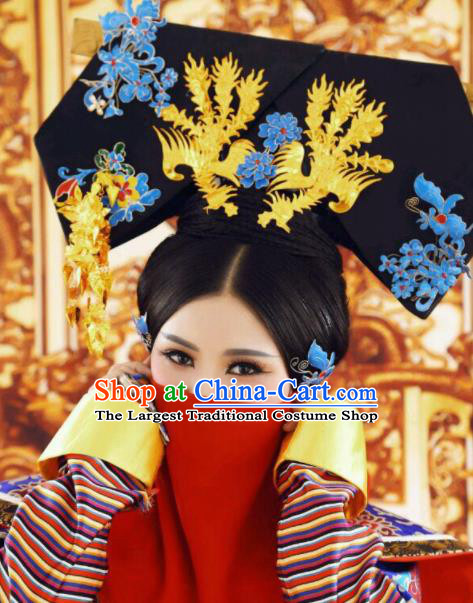 Traditional Chinese Qing Dynasty Palace Queen Hat Headwear Ancient Manchu Lady Hair Accessories for Women