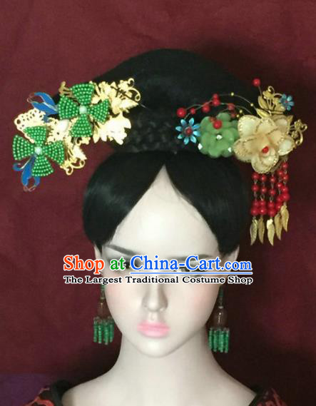 Traditional Chinese Qing Dynasty Imperial Consort Headwear Ancient Manchu Lady Hair Accessories for Women