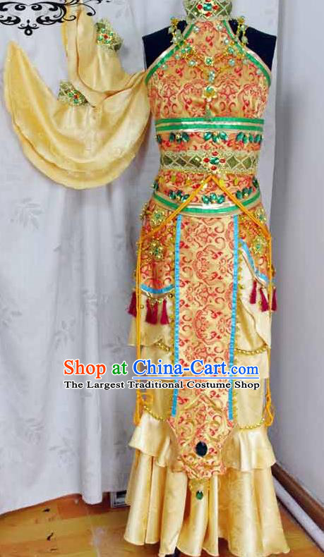 Traditional Chinese Cosplay Swordswoman Golden Hanfu Dress Ancient Female Knight Embroidered Costume for Women