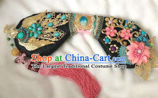 Traditional Chinese Qing Dynasty Imperial Consort Golden Phoenix Headwear Ancient Palace Manchu Hair Accessories for Women