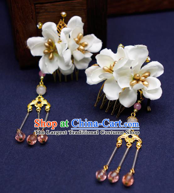 Traditional Chinese Handmade White Flowers Hair Combs Hairpins Ancient Princess Hair Accessories for Women