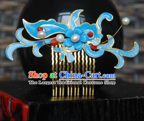 Handmade Chinese Ancient Princess Hairpins Blue Hair Comb Headwear Hair Accessories for Women