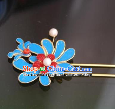 Handmade Chinese Ancient Princess Hairpins Blue Hair Clip Headwear Hair Accessories for Women