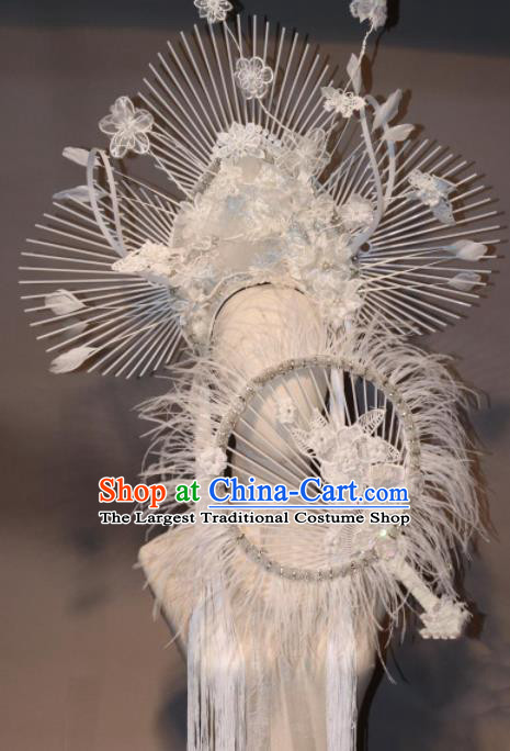 Handmade Halloween Stage Show Hair Accessories Brazilian Carnival Catwalks White Feather Hair Clasp Headdress for Women