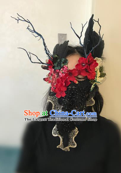 Top Halloween Stage Show Accessories Brazilian Carnival Catwalks Black Lace Branch Face Mask for Women