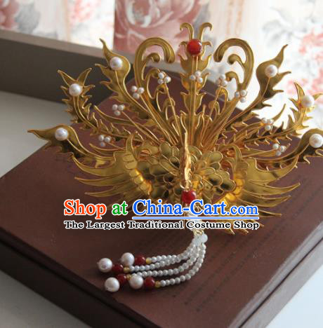 Chinese Handmade Hanfu Tassel Hairpins Phoenix Coronet Traditional Ancient Princess Hair Accessories for Women