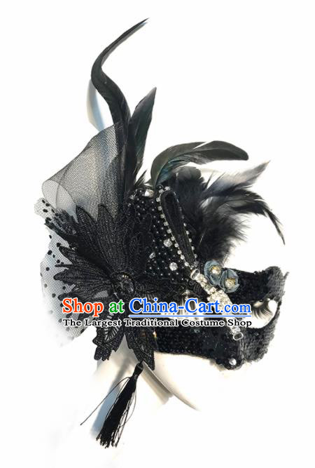 Top Halloween Stage Show Accessories Brazilian Carnival Catwalks Black Feather Veil Face Mask for Women