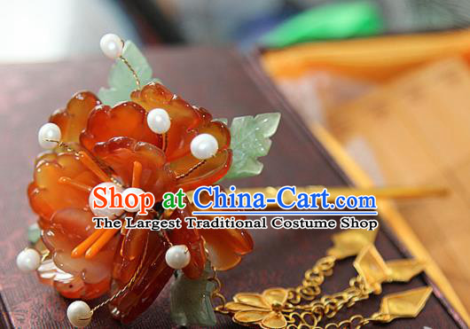 Chinese Handmade Hanfu Red Peony Hairpins Traditional Ancient Princess Hair Accessories for Women