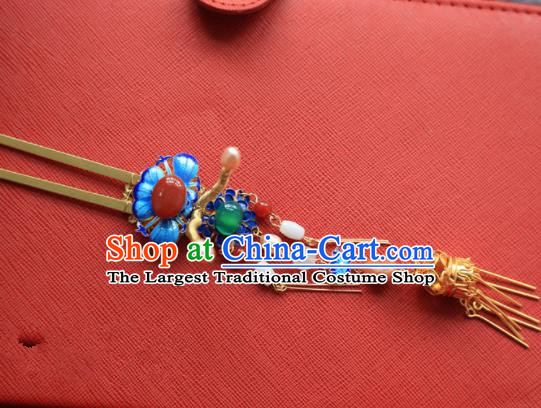 Chinese Handmade Hanfu Golden Tassel Blueing Hairpins Traditional Ancient Princess Hair Accessories for Women