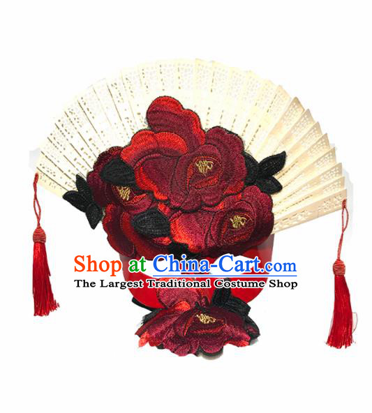 Top Halloween Stage Show Cosplay Embroidered Red Peony Face Mask Brazilian Carnival Catwalks Accessories for Women