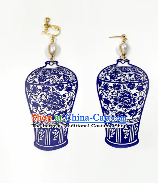 Top Grade Stage Show Blue Vase Earrings Brazilian Carnival Catwalks Ear Accessories for Women