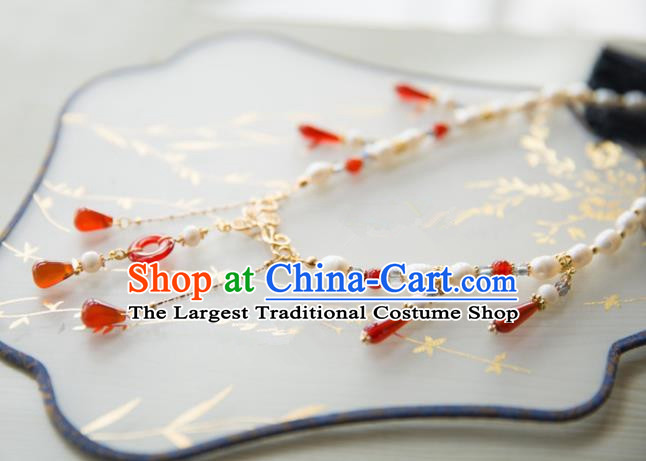 Chinese Handmade Hanfu Agate Necklace Traditional Ancient Princess Necklet Jewelry Accessories for Women