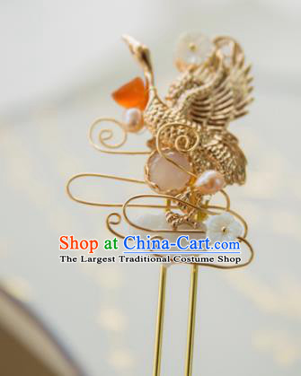 Chinese Handmade Hanfu Crane Pearls Hairpins Traditional Ancient Princess Hair Accessories for Women