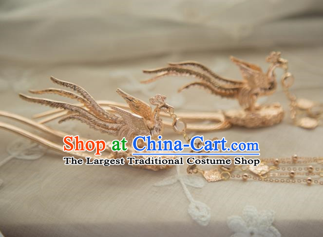 Chinese Handmade Hanfu Phoenix Hairpins Tassel Step Shake Traditional Ancient Princess Hair Accessories for Women