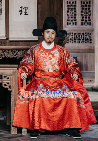 Traditional Chinese Ancient Ming Dynasty Emperor Wedding Historical Costume and Headpiece Complete Set