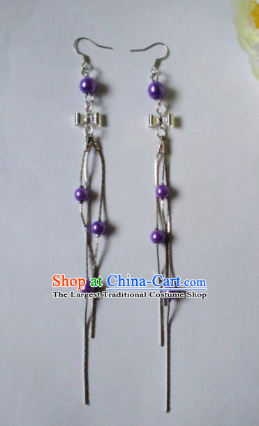 Handmade Chinese Classical Purple Beads Ear Accessories Ancient Princess Hanfu Earrings for Women