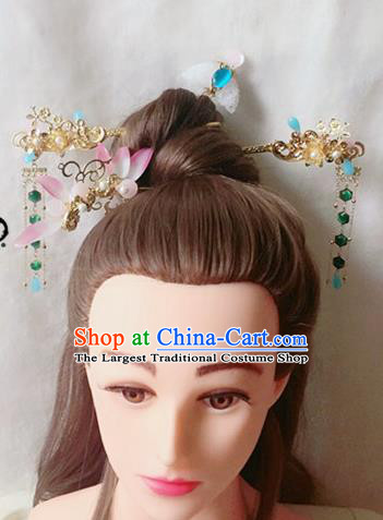 Handmade Chinese Traditional Hanfu Jade Hairpins Tassel Step Shake Ancient Tang Dynasty Queen Hair Accessories for Women