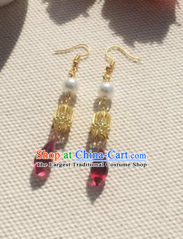 Handmade Chinese Classical Red Ear Accessories Ancient Princess Hanfu Earrings for Women