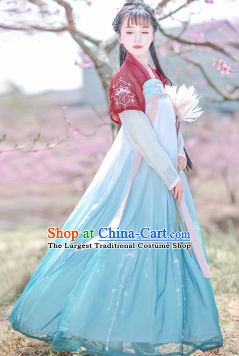 Chinese Ancient Maidservants Embroidered Hanfu Dress Traditional Tang Dynasty Court Maid Historical Costume for Women