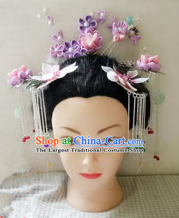 Handmade Chinese Tang Dynasty Flowers Hairpins Tassel Step Shake Ancient Traditional Hanfu Hair Accessories for Women