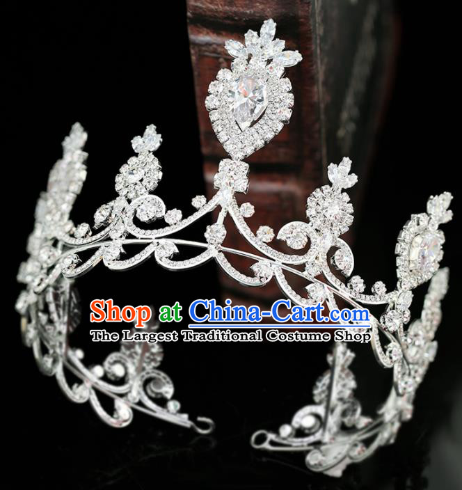 Top Grade Handmade Baroque Zircon Royal Crown Princess Wedding Bride Hair Accessories for Women