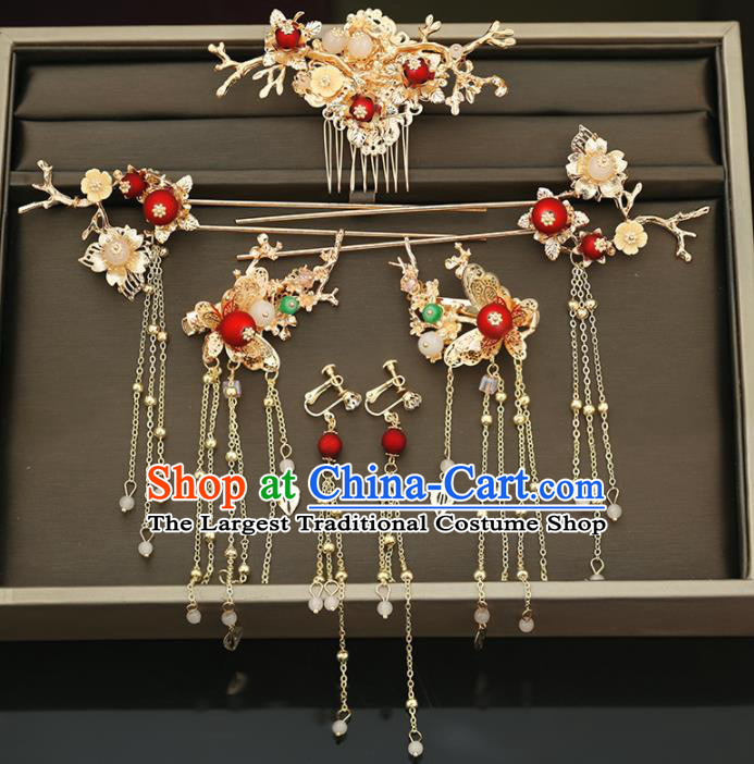 Handmade Chinese Ancient Wedding Hair Comb Tassel Hairpins Traditional Bride Hanfu Hair Accessories for Women