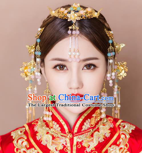 Handmade Chinese Wedding Blueing Butterfly Hair Combs Tassel Hairpins Ancient Traditional Hanfu Hair Accessories for Women