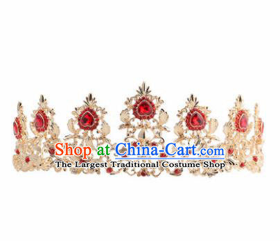 Handmade Wedding Princess Hair Accessories Baroque Red Crystal Royal Crown for Women