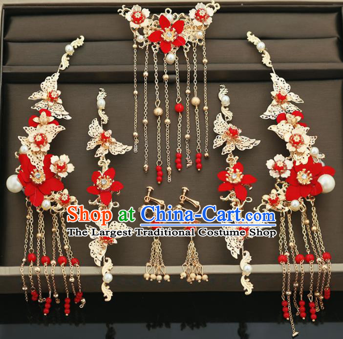 Handmade Chinese Ancient Wedding Butterfly Hair Claws Tassel Hairpins Traditional Bride Hanfu Hair Accessories for Women