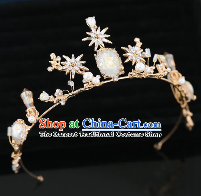 Top Grade Handmade Baroque Princess Golden Royal Crown Wedding Bride Hair Accessories for Women