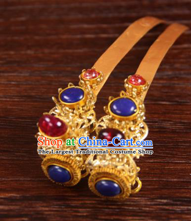 Handmade Chinese Ming Dynasty Palace Queen Golden Hairpins Ancient Traditional Hanfu Hair Accessories for Women