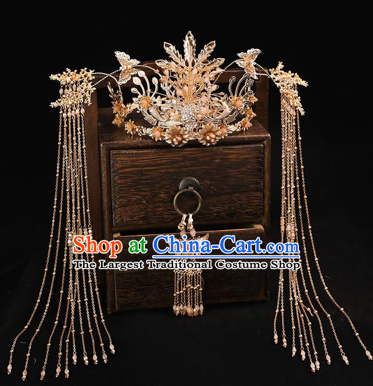 Handmade Chinese Wedding Tassel Phoenix Coronet Hairpins Ancient Traditional Hanfu Hair Accessories for Women